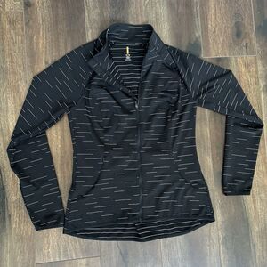 Lucy Active Wear Tech Black Running Peplum Top Full Zip Sweatshirt Size Medium